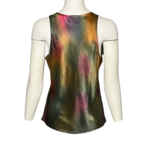 Nation LTD Tie Die Racerback Tank Top Size XS Green Gold Metallic Satiny Shirt - Picture 3 of 9